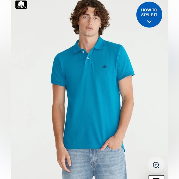•AEROPOSTALÉ•MENS BRIGHT BLUE A87 LOGO COLLARED POLO SHIRT SIZE MEDIUM EUC - Picture 1 of 8